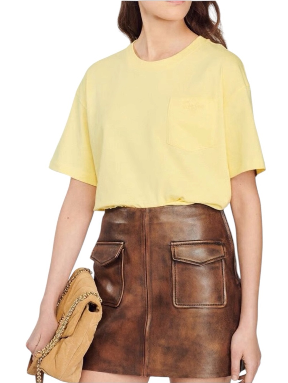 Sandro Pastel Yellow Short Sleeve Pocket Embroidered T-Shirt
